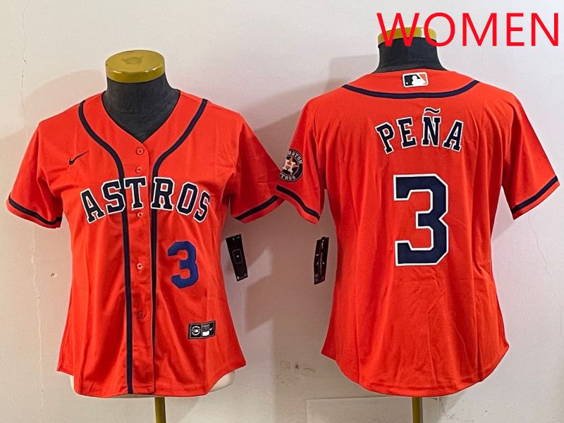 Women Houston Astros #3 Pena Orange Game 2025 Nike MLB Jersey style 1->women mlb jersey->Women Jersey